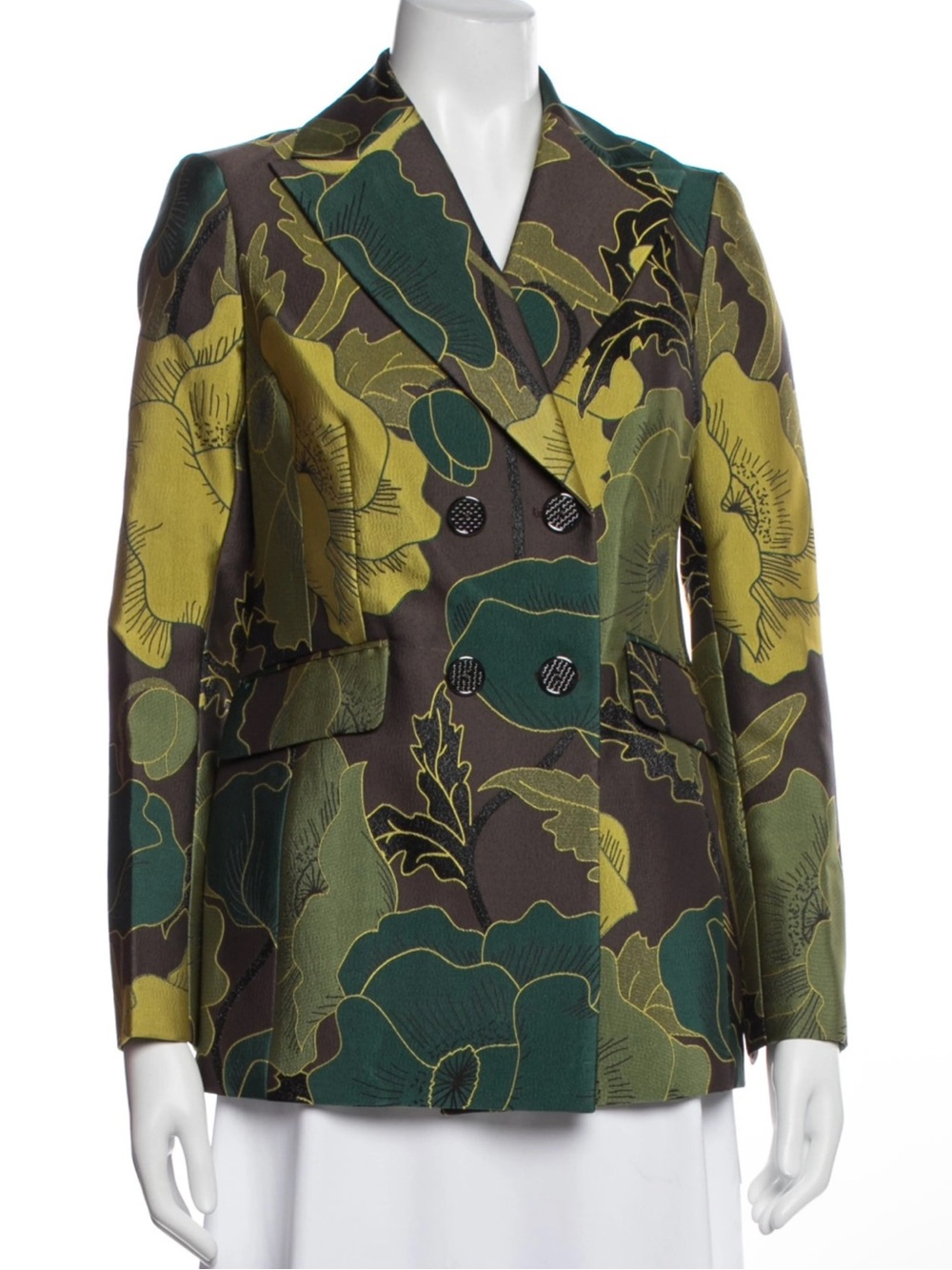 Etcetera Olive, Forest Green & Chartreuse Floral Double-Breasted Blazer